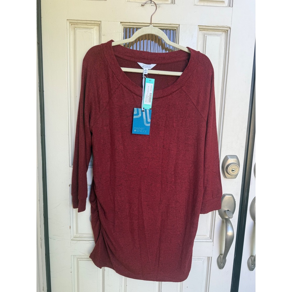 Market & Spruce Paulson Maternity Brushed Knit Top Burgundy Size XXL WGK10304-MT